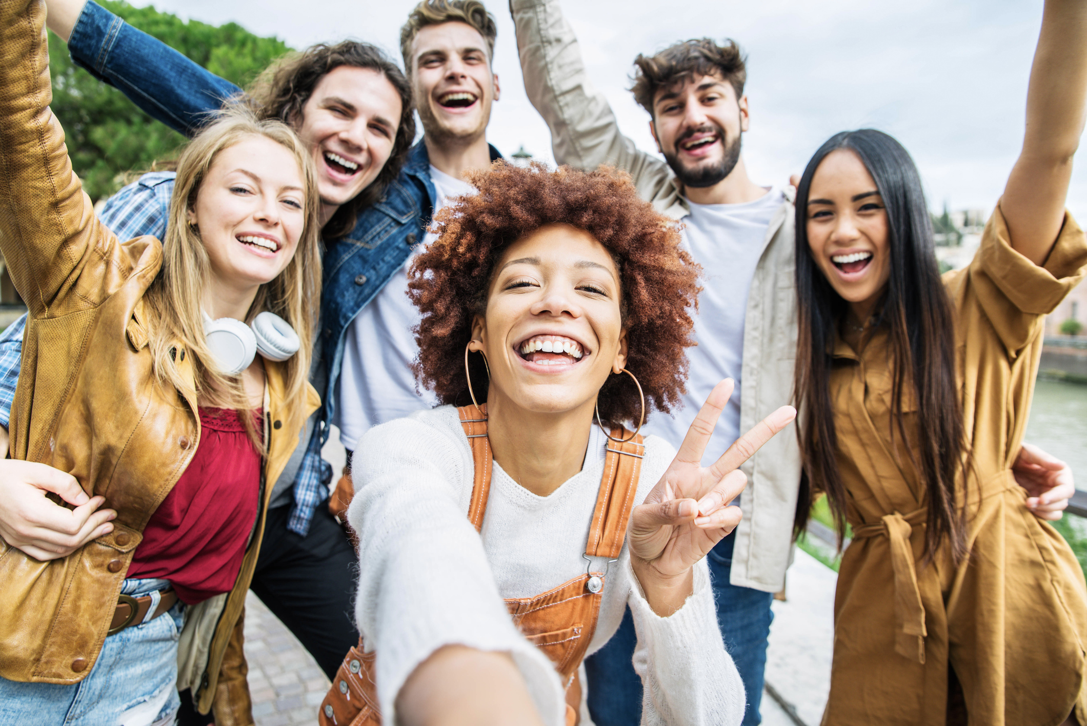 A group of young people taking a selfie together