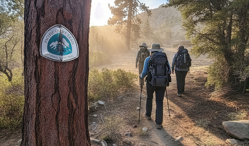People hiking in the woods