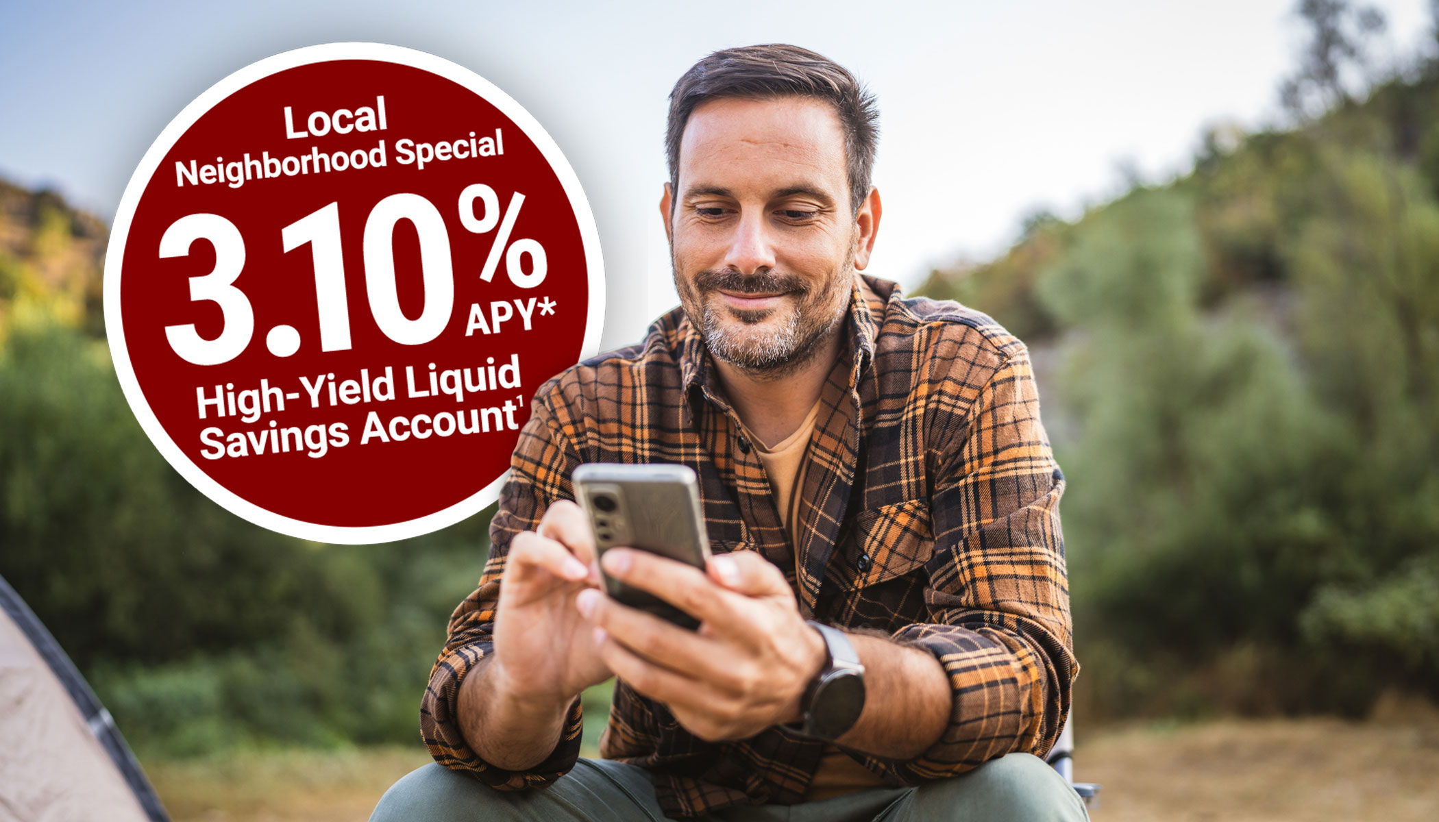 Man holding phone with High-Yield Rates