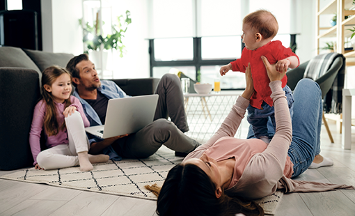 family playing in living room