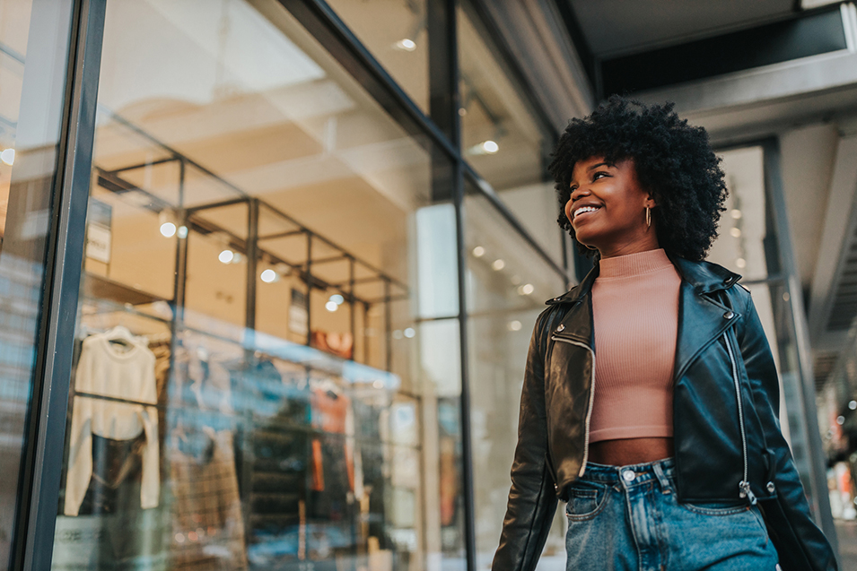 A young woman out shopping in the city