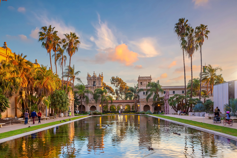 San Diego Balboa public park at sunset in California