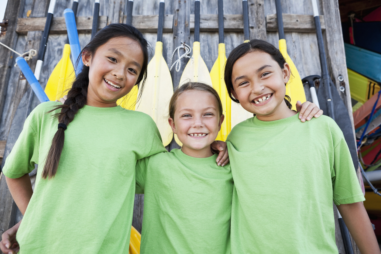 Girls at water sports equipment center
