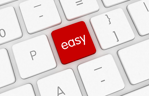 Keyboard with an key saying easy in red